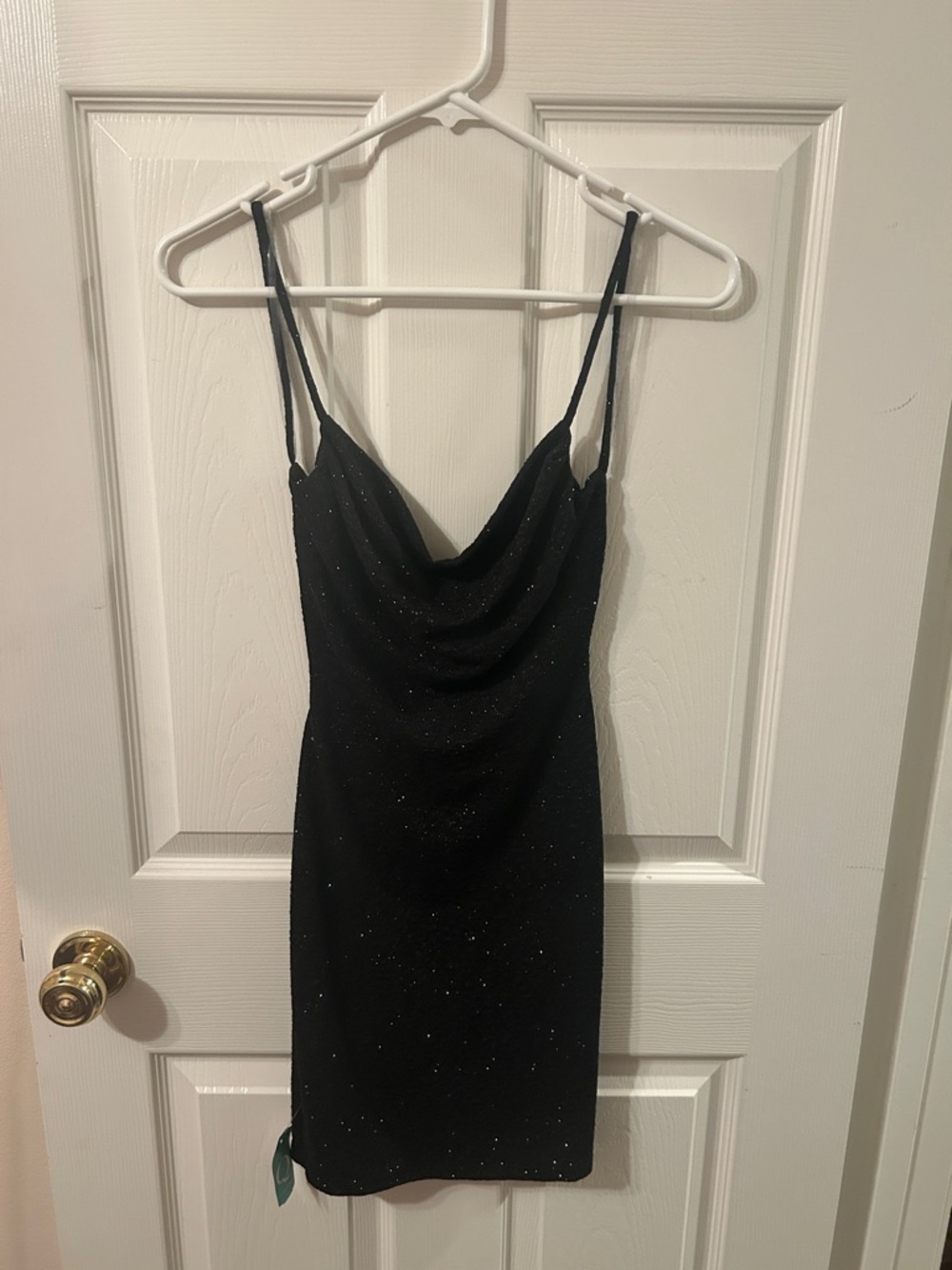 Strappy Black Sparkle Cowl Neck Dress